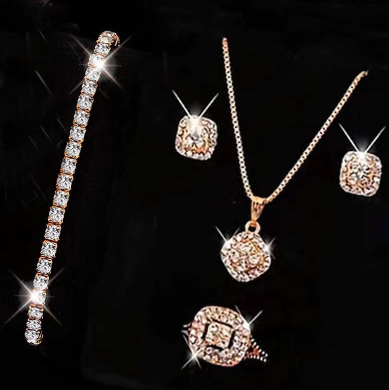Fashion Eight Hearts Arrows Engagement Ear Wedding Jewelry Set