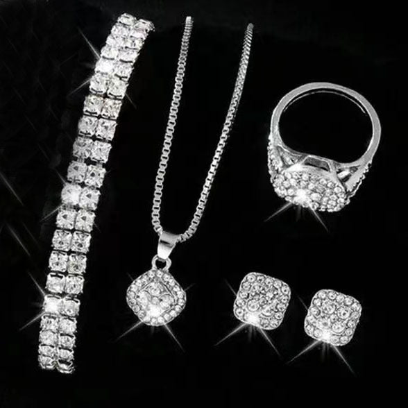 Fashion Eight Hearts Arrows Engagement Ear Wedding Jewelry Set