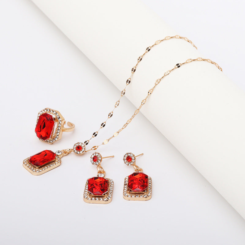 Style Geometric Three-piece Emerald Female Temperament Light Jewelry Set