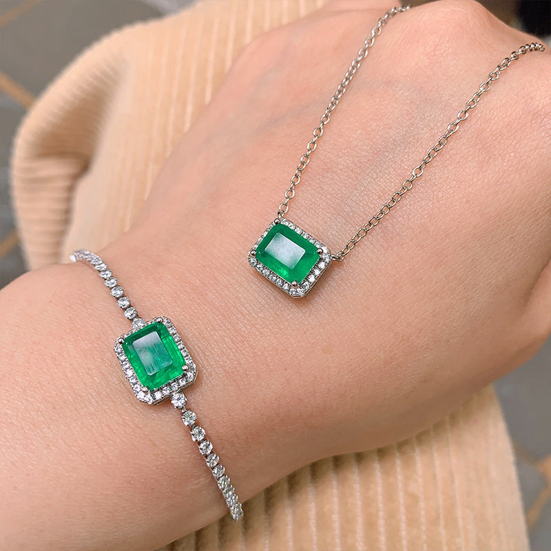 Women's Simple Small Square Paraiba Zircon Elegant Jewelry Set
