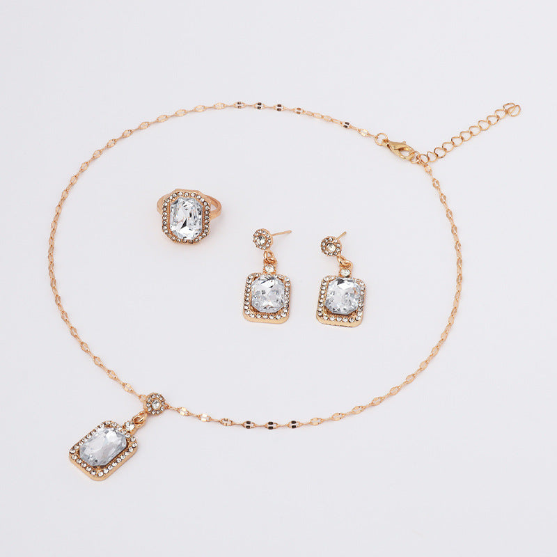 Style Geometric Three-piece Emerald Female Temperament Light Jewelry Set