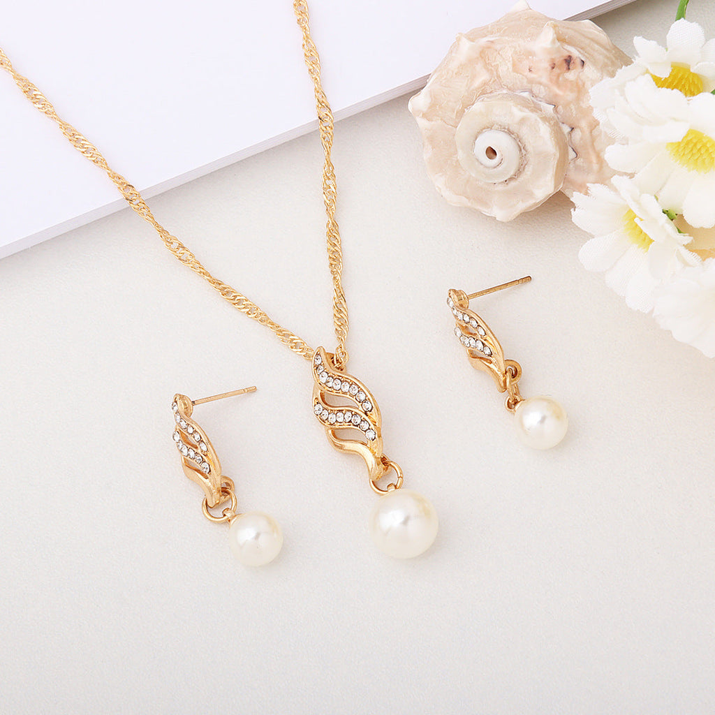 Temperament Simple Spiral Pearl Gold Sier Jewelry Set