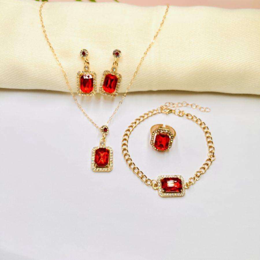 Style Geometric Three-piece Emerald Female Temperament Light Jewelry Set