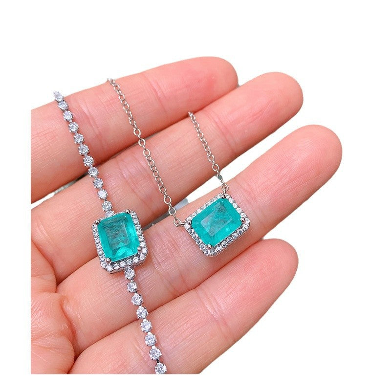Women's Simple Small Square Paraiba Zircon Elegant Jewelry Set