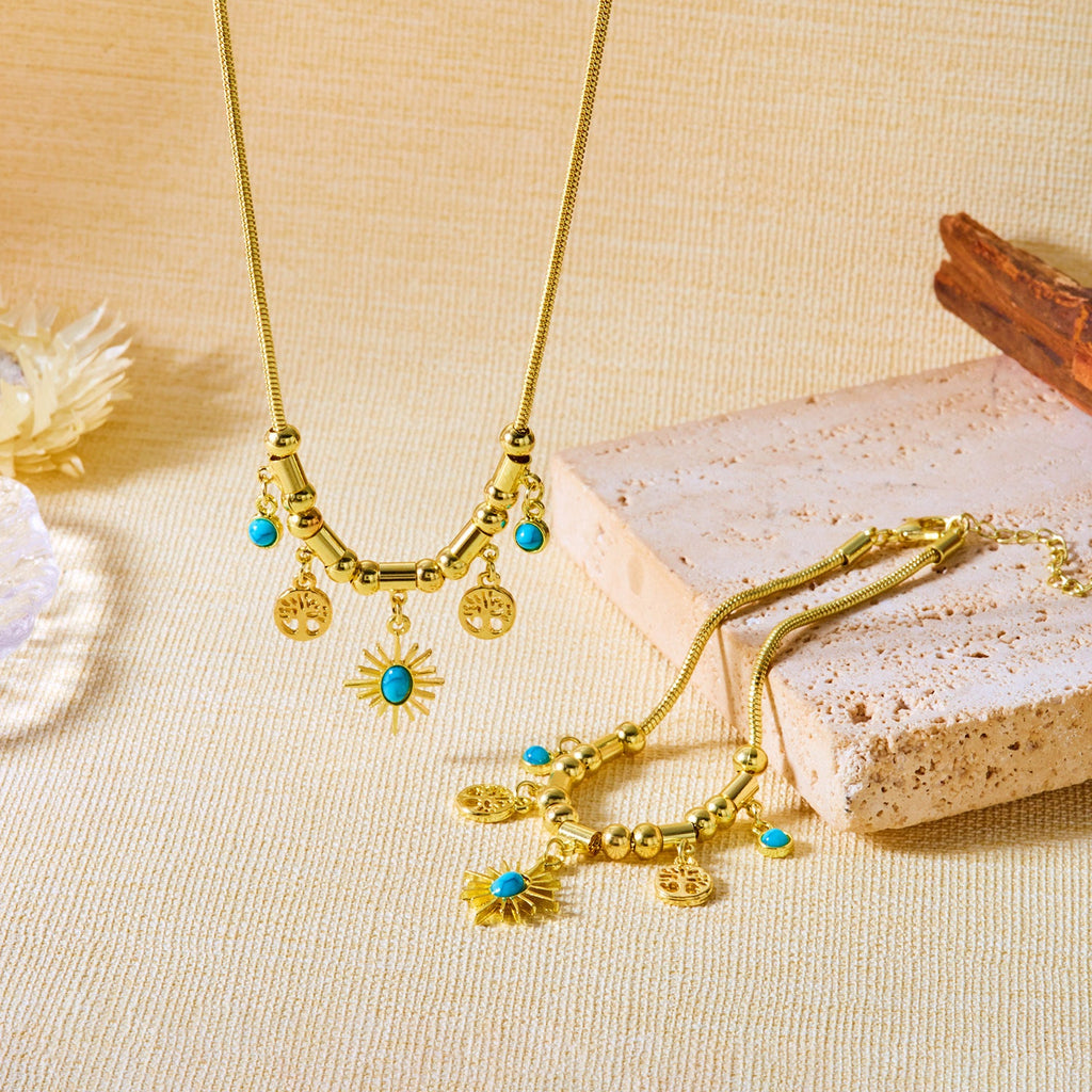 Turquoise Niche Vintage Sunflower Affordable Luxury Jewelry Set