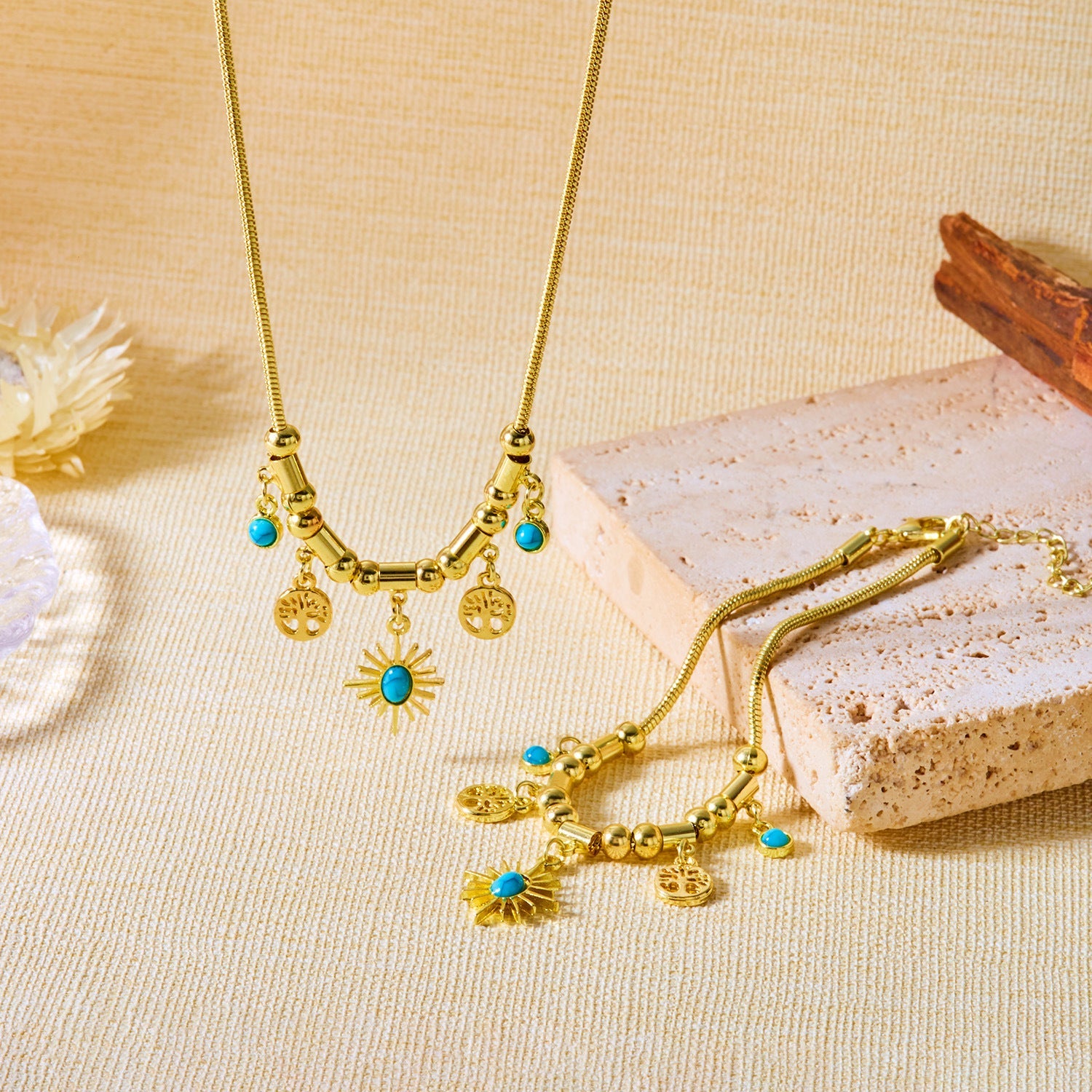 Turquoise Niche Vintage Sunflower Affordable Luxury Jewelry Set