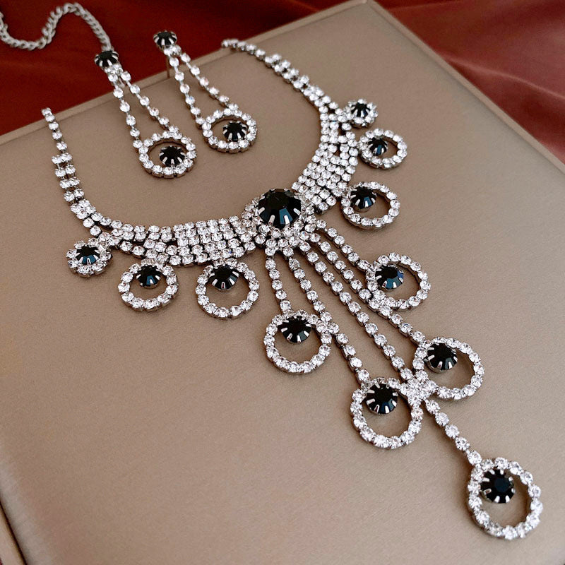 Round Zircon Ear Niche Design Clavicle Chain Graceful Jewelry Set