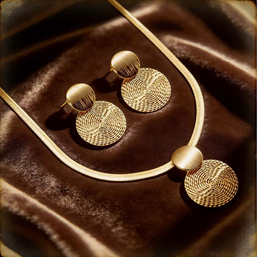 Creative Personality Geometry Wafer Spiral Pattern Jewelry Set