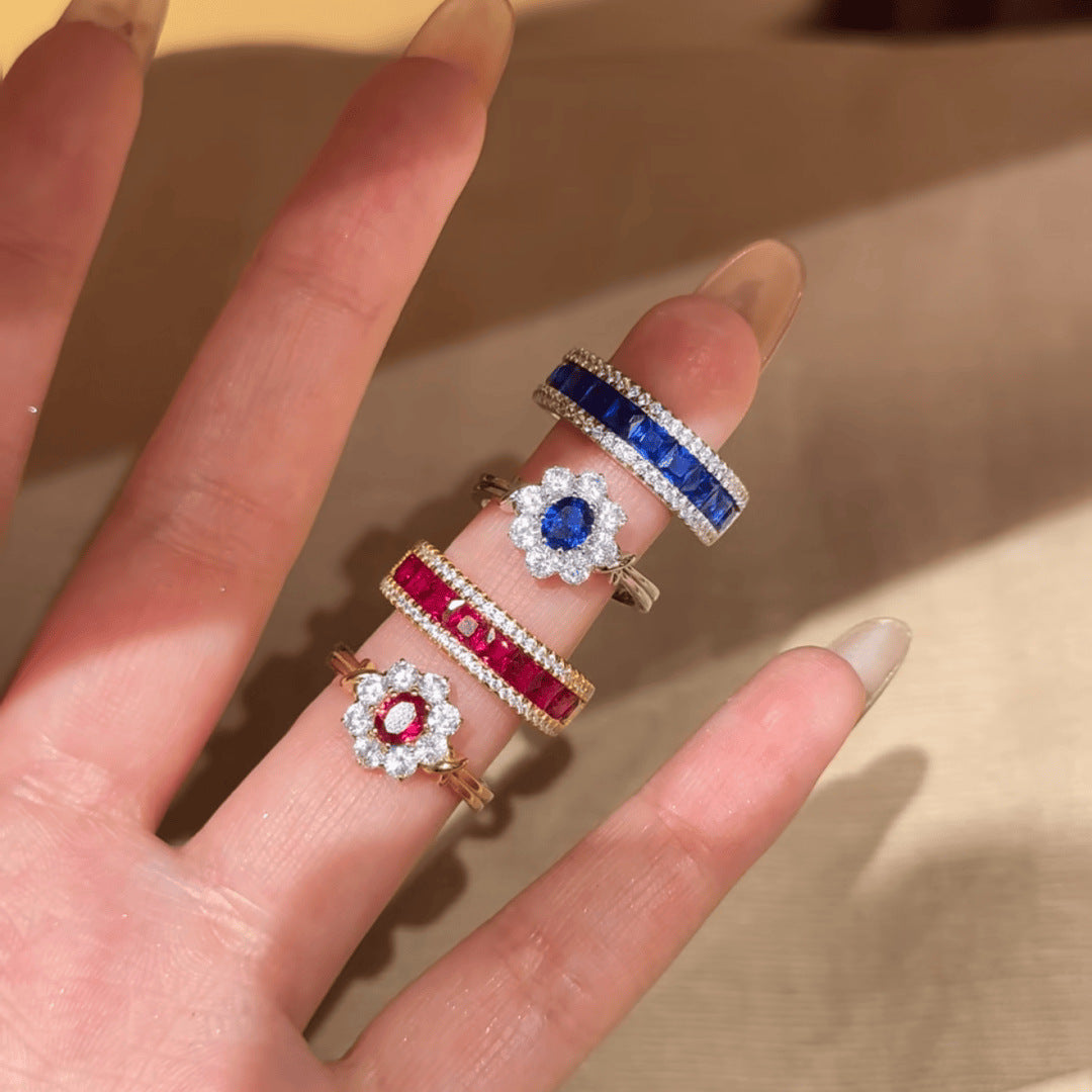 Sophisticated Blue Spinel Minimalist Red Corundum Colored Gems With Ear Jewelry Set