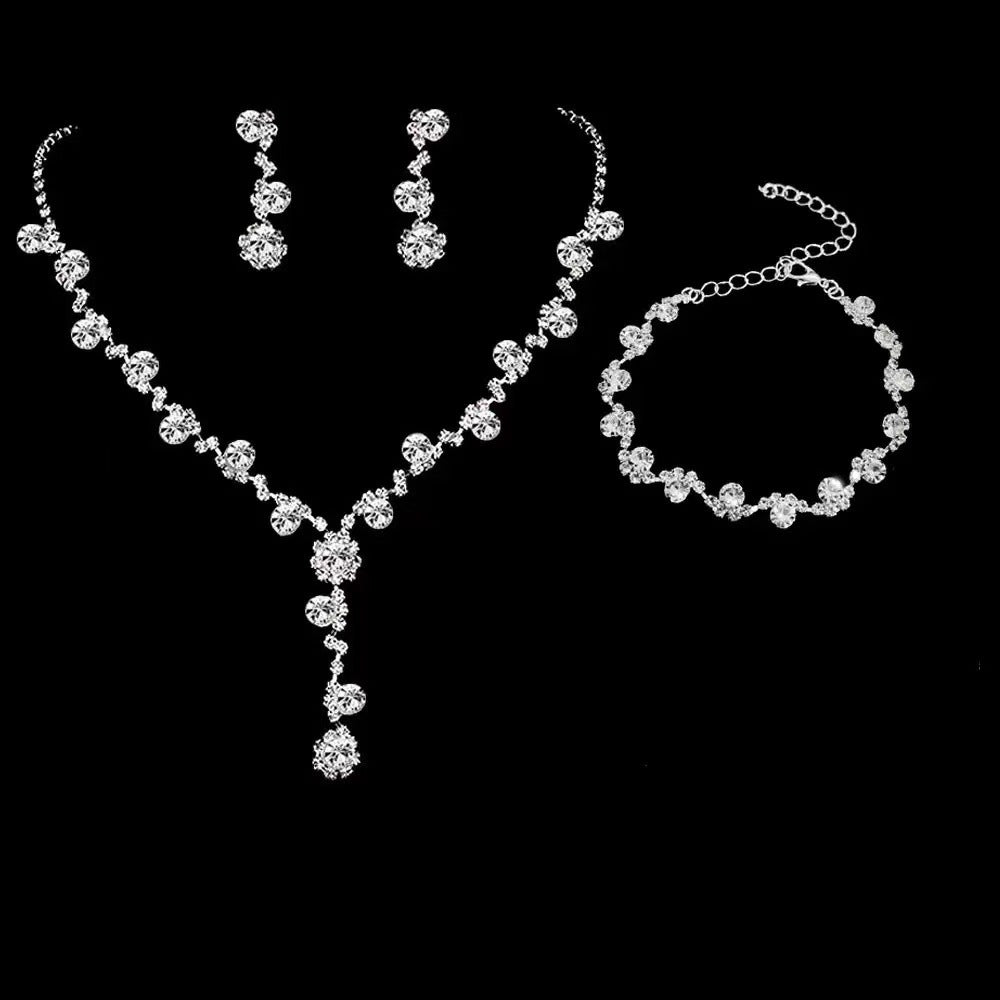 Fashion Pretty Women's Three-piece Sier Bridal Jewelry Set