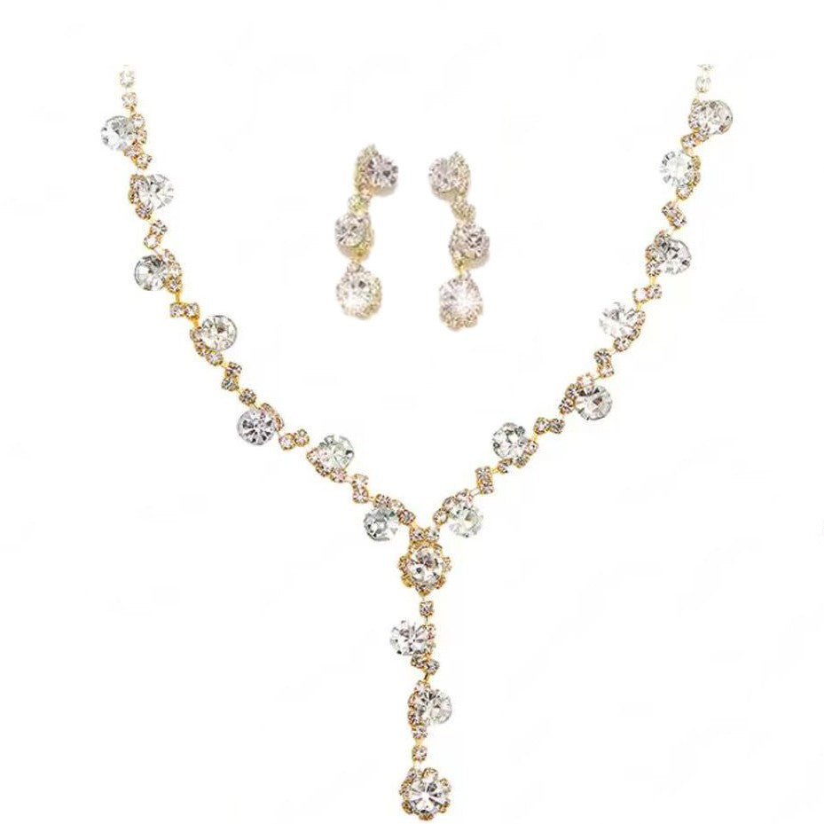 Sier Female High Class Elegant Diamond Claw Chain Jewelry Set