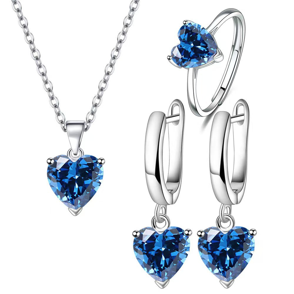 Love Female Personality Creative Open-end Zircon Heart-shaped Jewelry Set