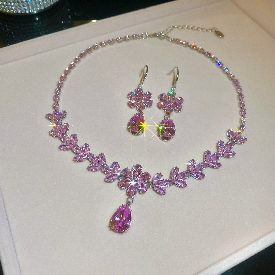 Round Zircon Ear Niche Design Clavicle Chain Graceful Jewelry Set