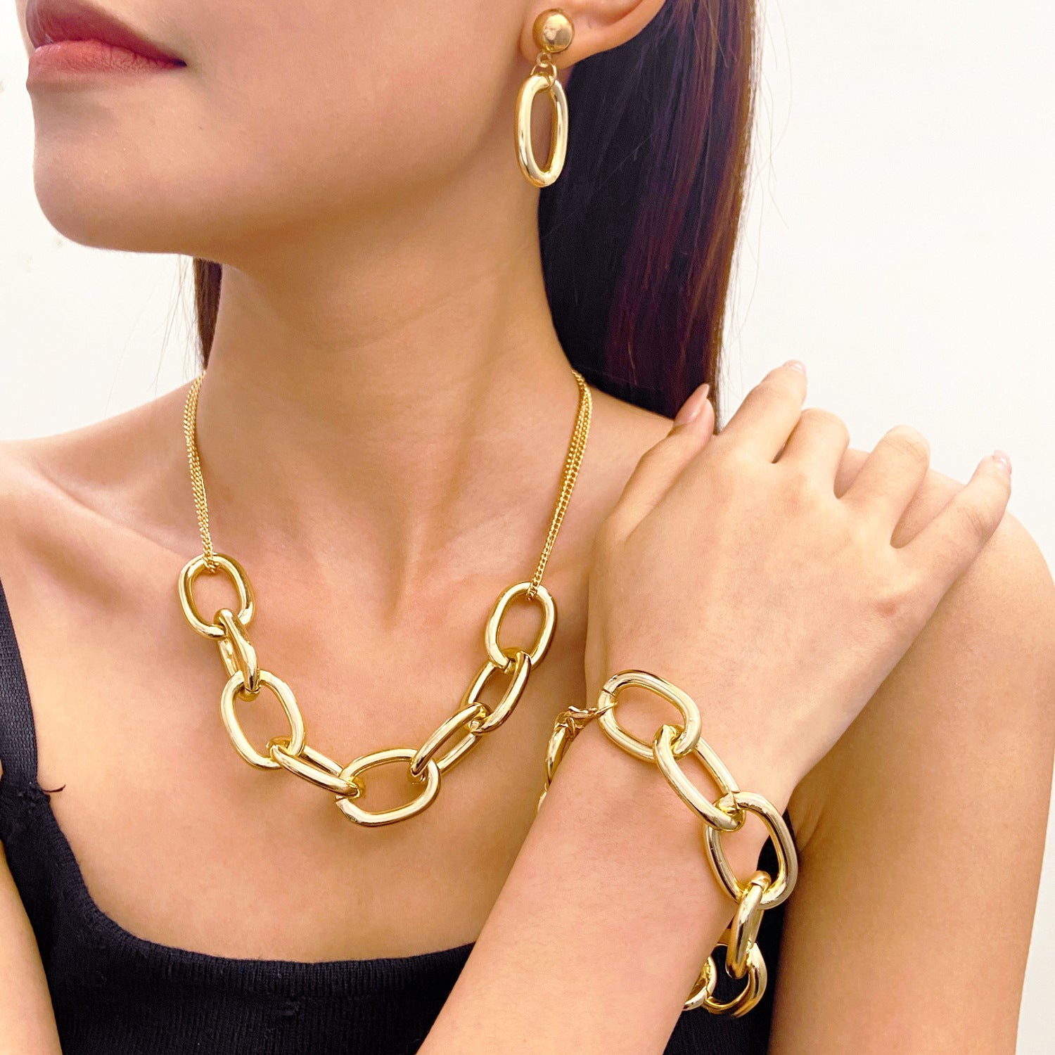 Thick Chain Wind Simple Punk Hip Jewelry Set