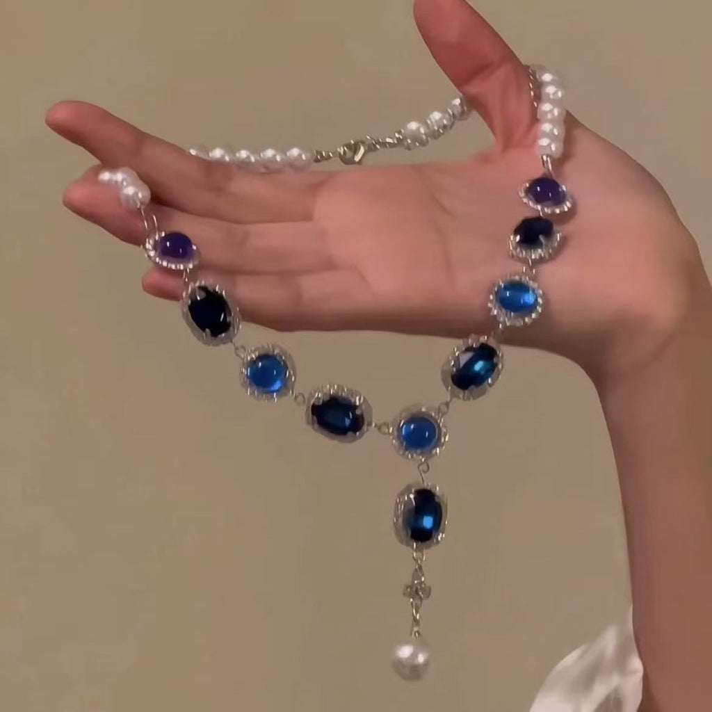 Round Zircon Ear Niche Design Clavicle Chain Graceful Jewelry Set