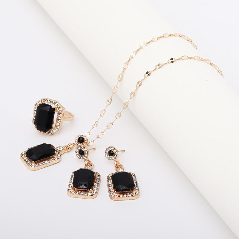 Style Geometric Three-piece Emerald Female Temperament Light Jewelry Set