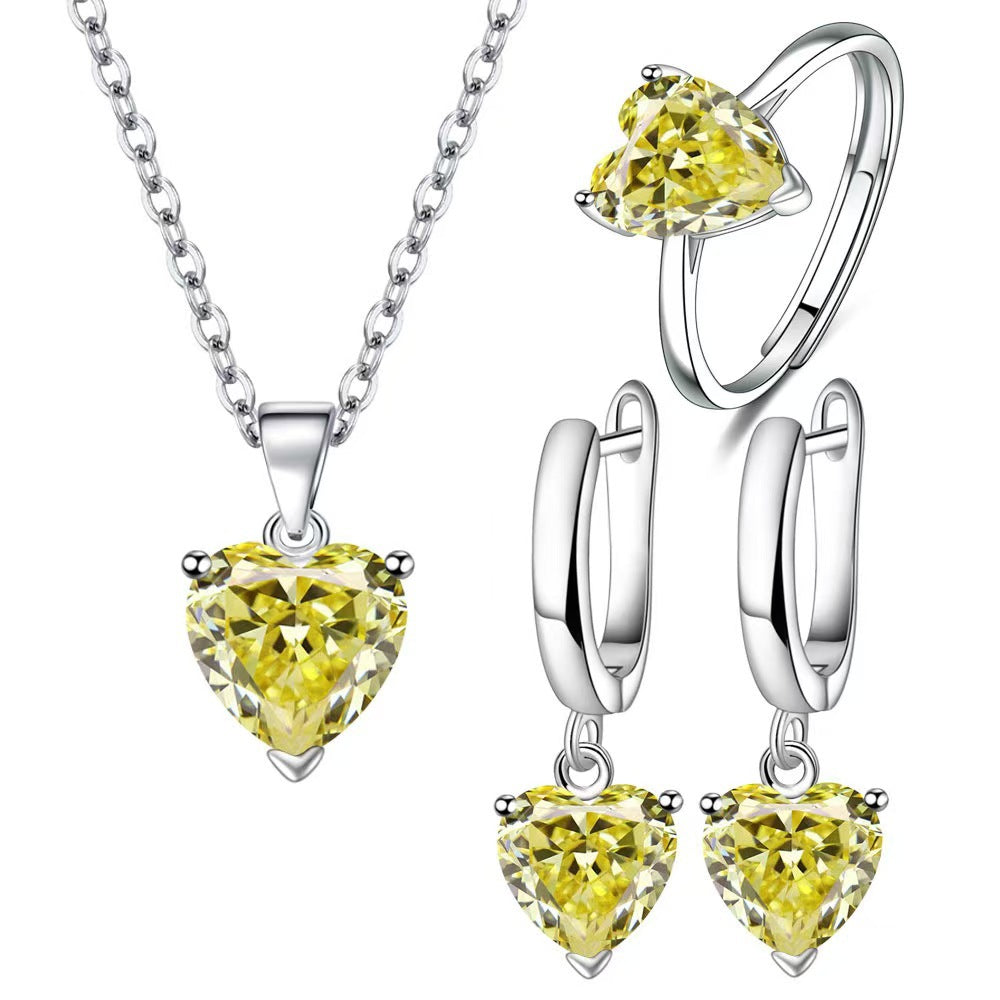 Love Female Personality Creative Open-end Zircon Heart-shaped Jewelry Set