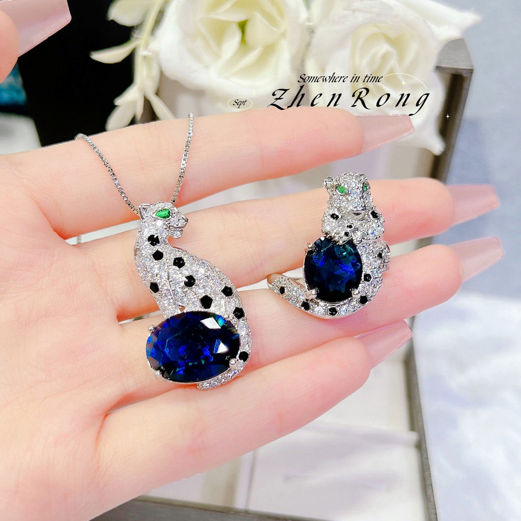 Women's Luxury Fashion Leopard Zircon Elegant Cheetah Colored Jewelry Set