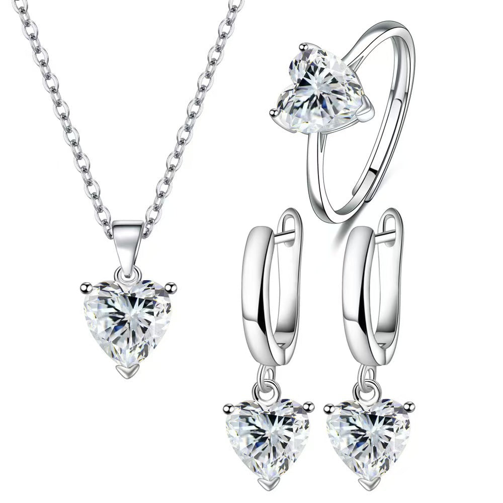 Love Female Personality Creative Open-end Zircon Heart-shaped Jewelry Set