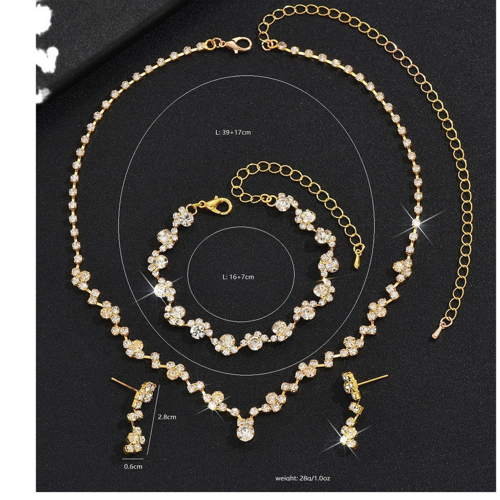 Fashion Claw Chain Three-piece Full Diamond Jewelry Set