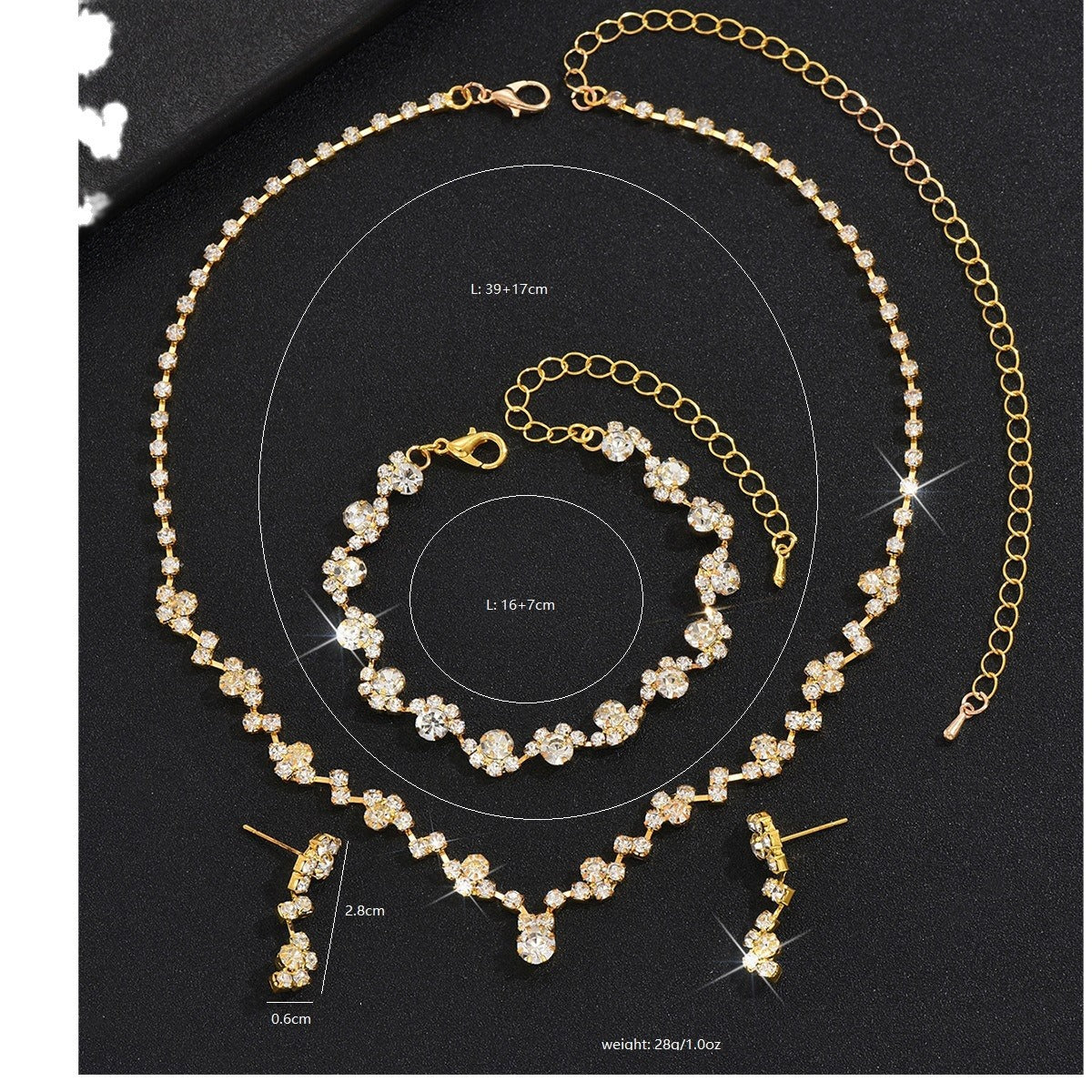 Fashion Claw Chain Three-piece Full Diamond Jewelry Set