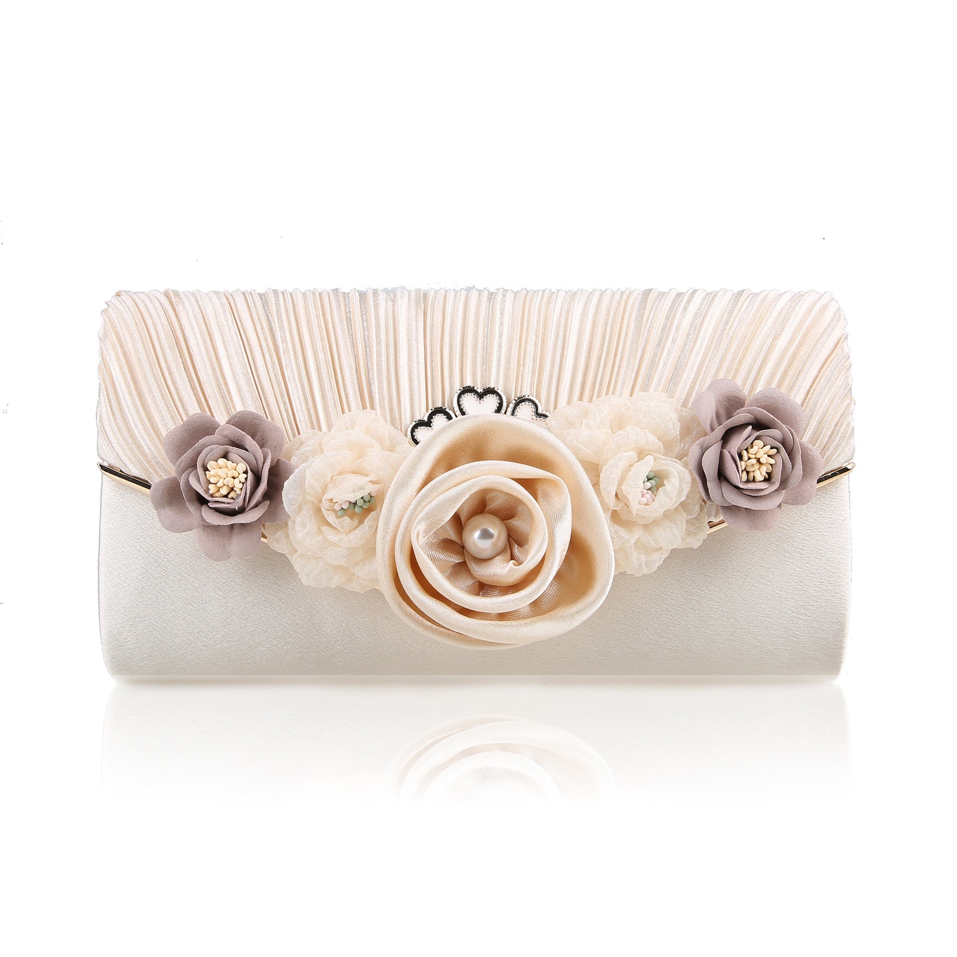 Fresh Long Flower Pleated Elegant Clutch Evening Bags