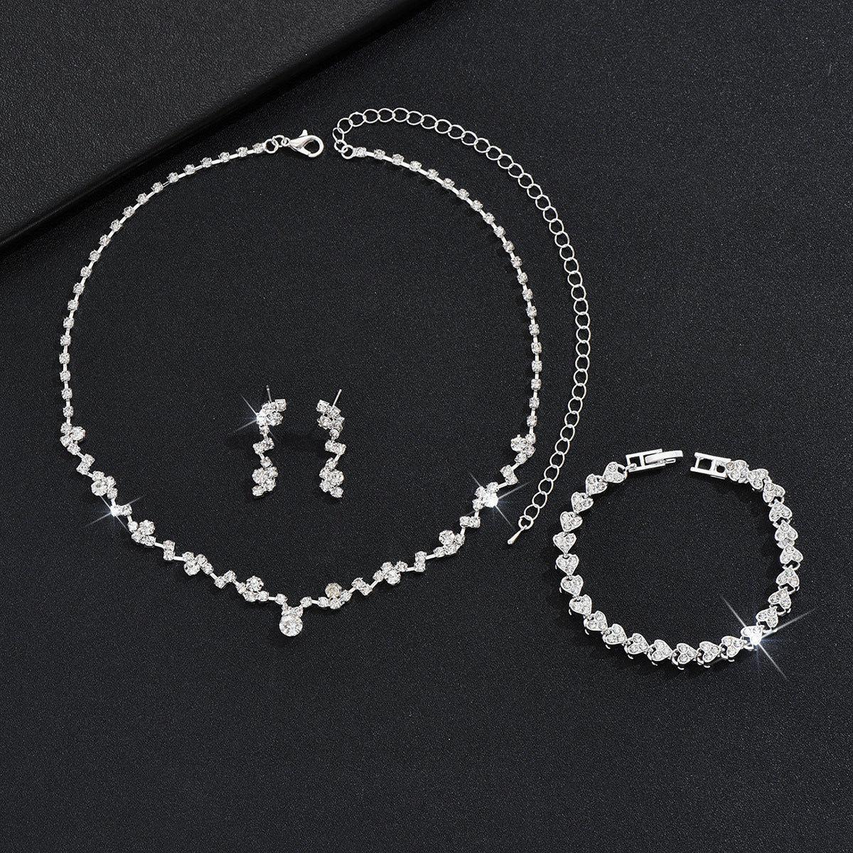 Fashion Claw Chain Three-piece Full Diamond Jewelry Set