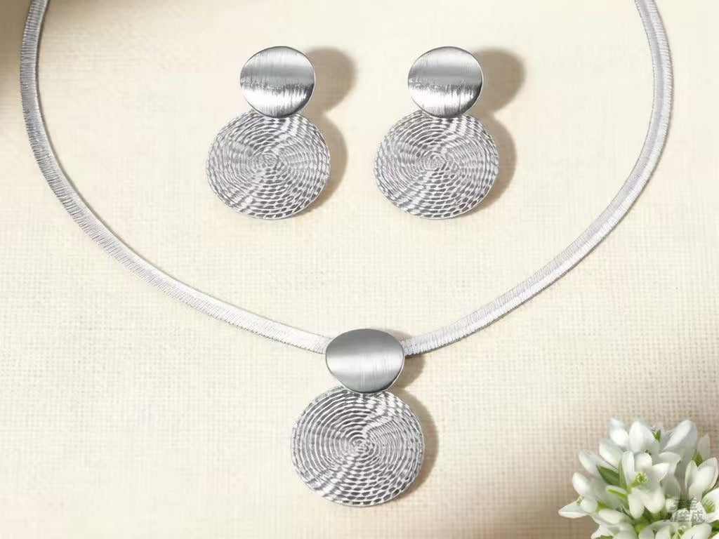 Creative Personality Geometry Wafer Spiral Pattern Jewelry Set