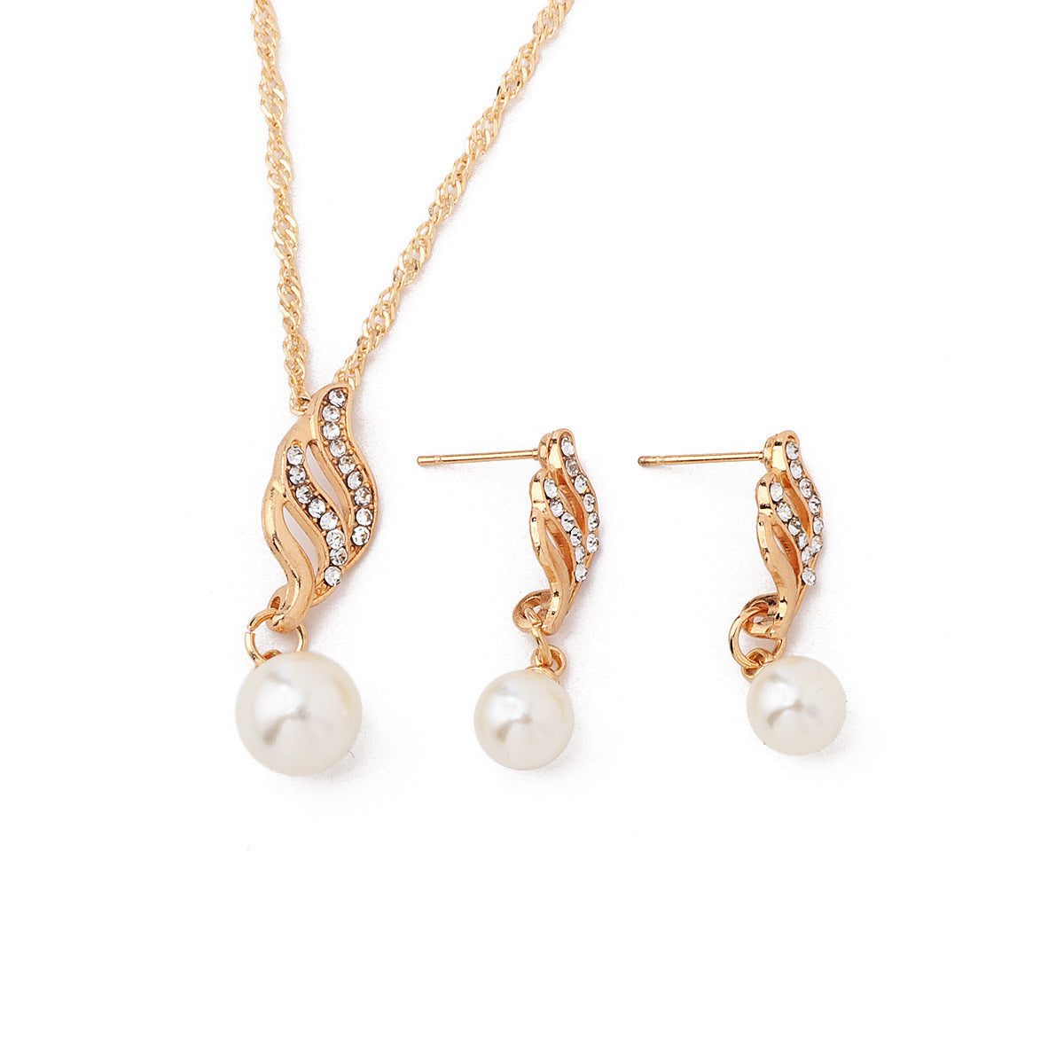 Temperament Simple Spiral Pearl Gold Sier Jewelry Set