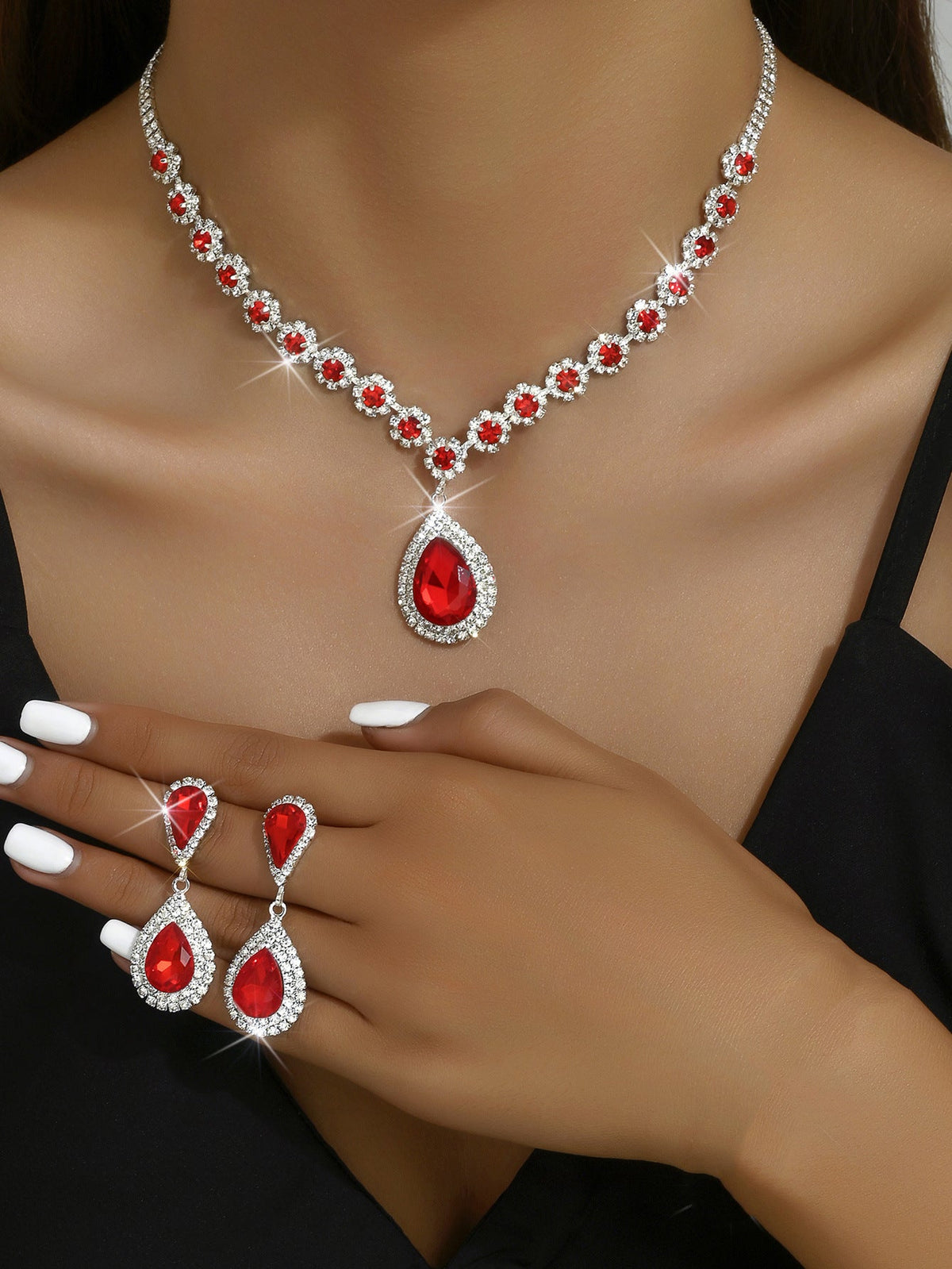 Wedding Bridal Ear Three-piece Full Diamond Jewelry Set