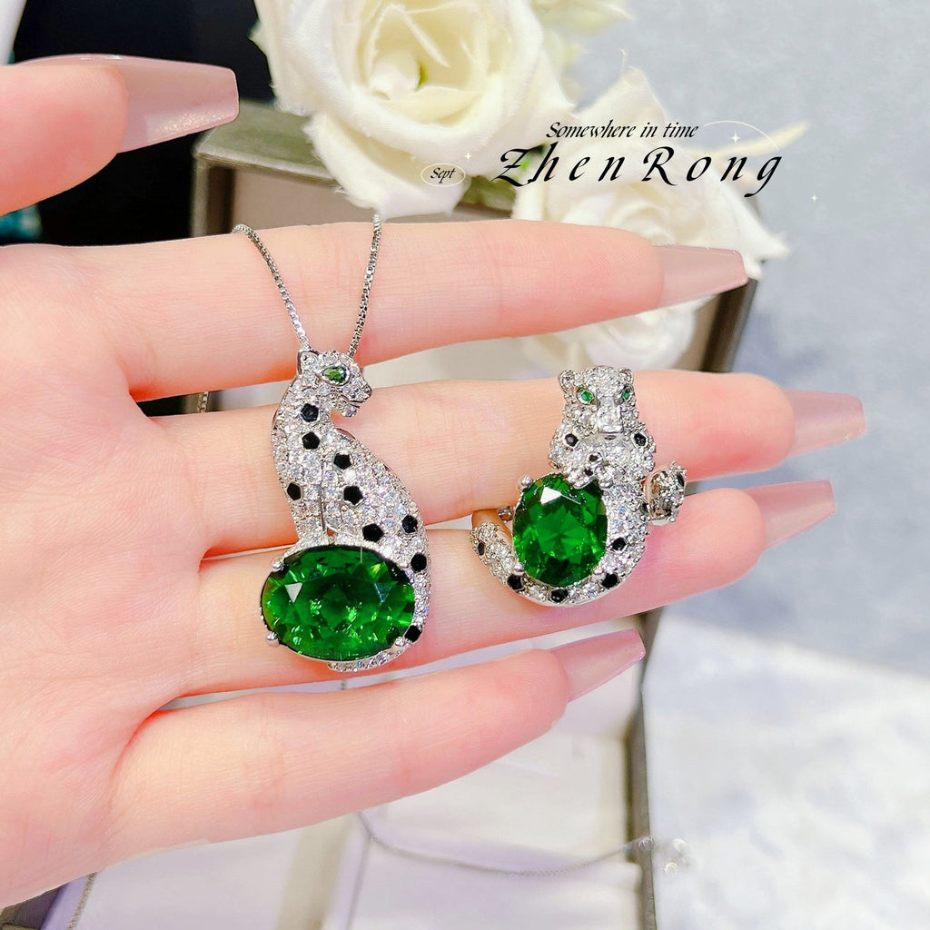 Women's Luxury Fashion Leopard Zircon Elegant Cheetah Colored Jewelry Set