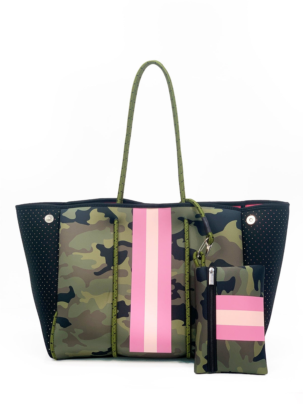 Camo Leopard Black Print Beach Tote – Women’s Neoprene Travel Bag, Diving Fabric Casual Handbag