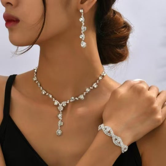 Fashion Pretty Women's Three-piece Sier Bridal Jewelry Set