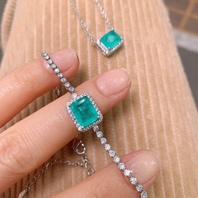 Women's Simple Small Square Paraiba Zircon Elegant Jewelry Set