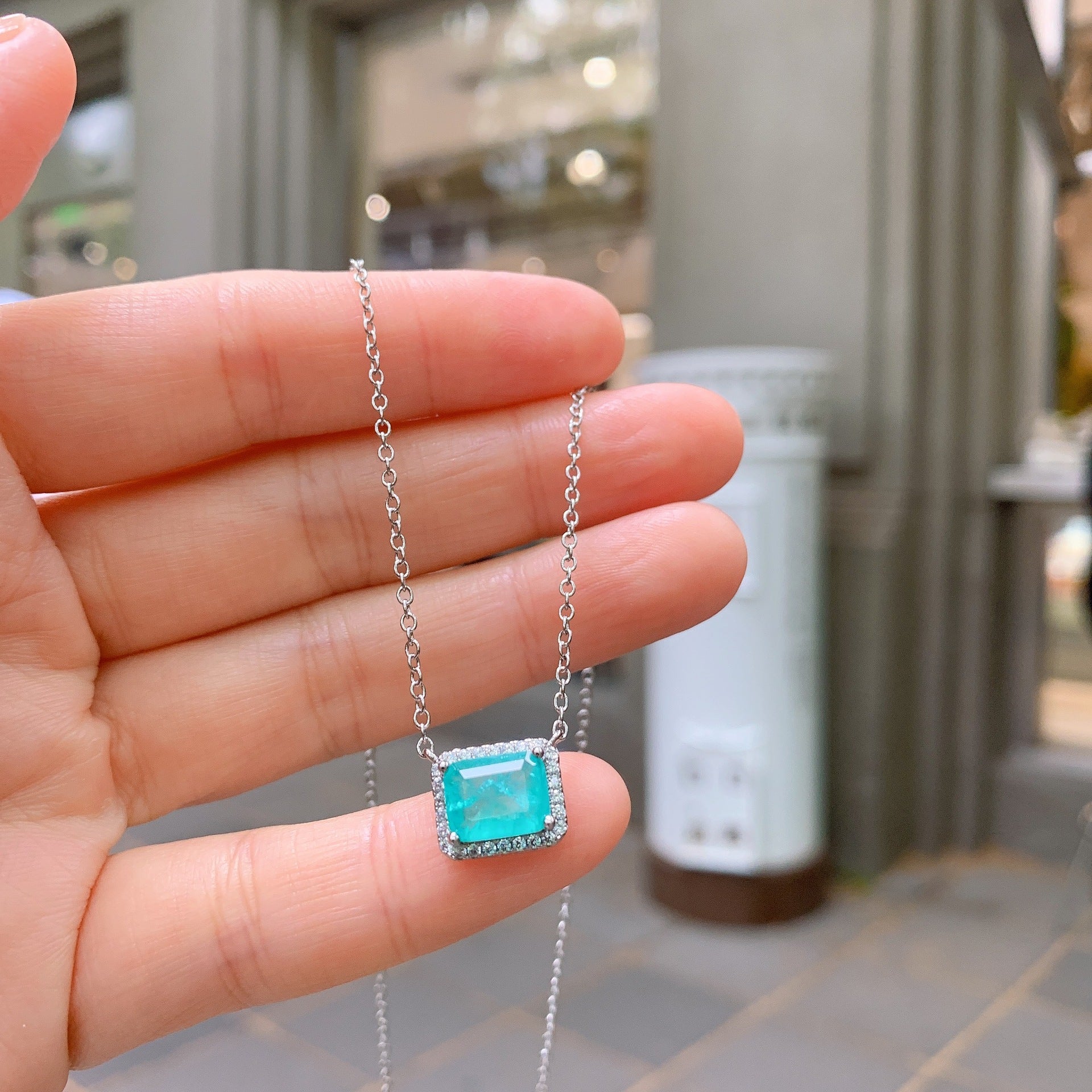 Women's Simple Small Square Paraiba Zircon Elegant Jewelry Set