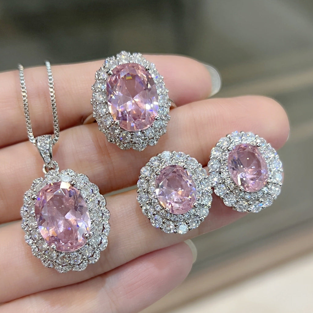 Sunflower Wool Diamond Zircon Red Yellow Purple Pink Champagne Rhinestone Jewelry Set
