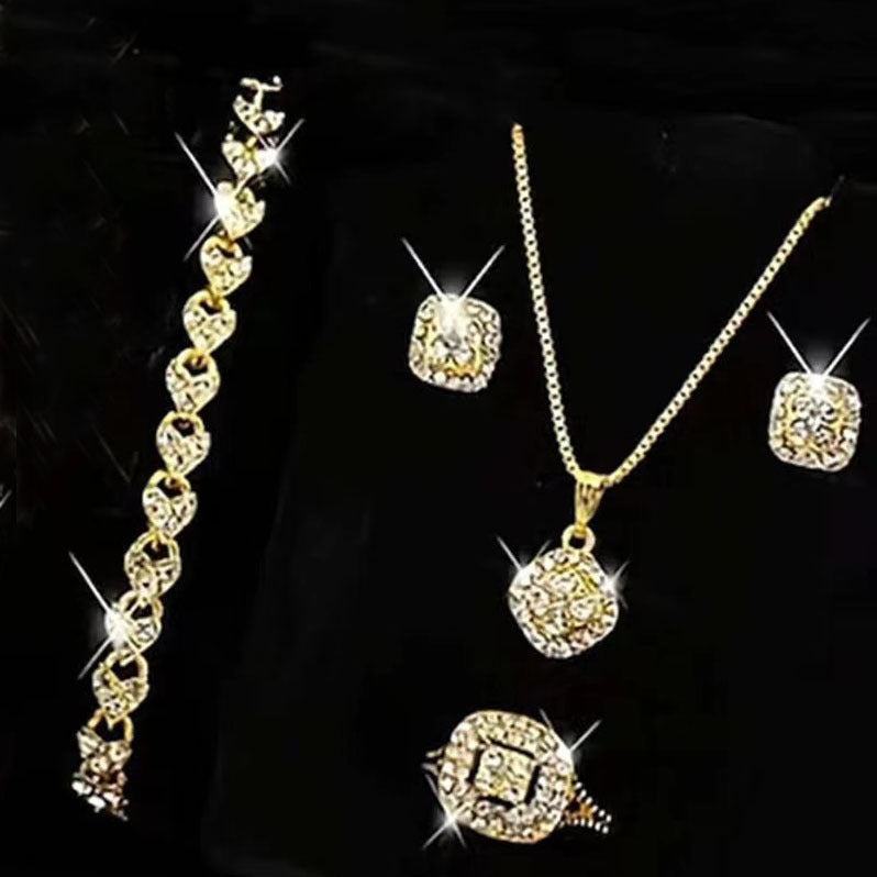 Fashion Eight Hearts Arrows Engagement Ear Wedding Jewelry Set