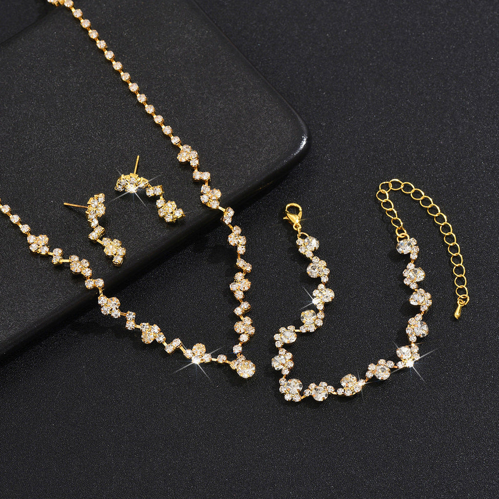Fashion Claw Chain Three-piece Full Diamond Jewelry Set