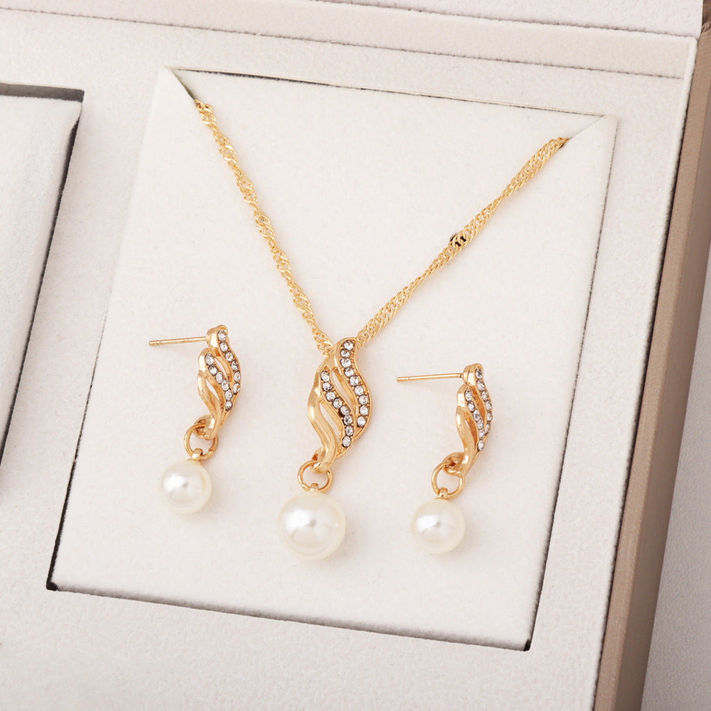 Temperament Simple Spiral Pearl Gold Sier Jewelry Set