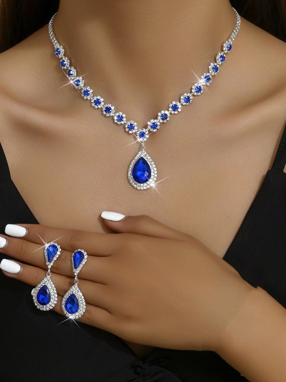 Wedding Bridal Ear Three-piece Full Diamond Jewelry Set