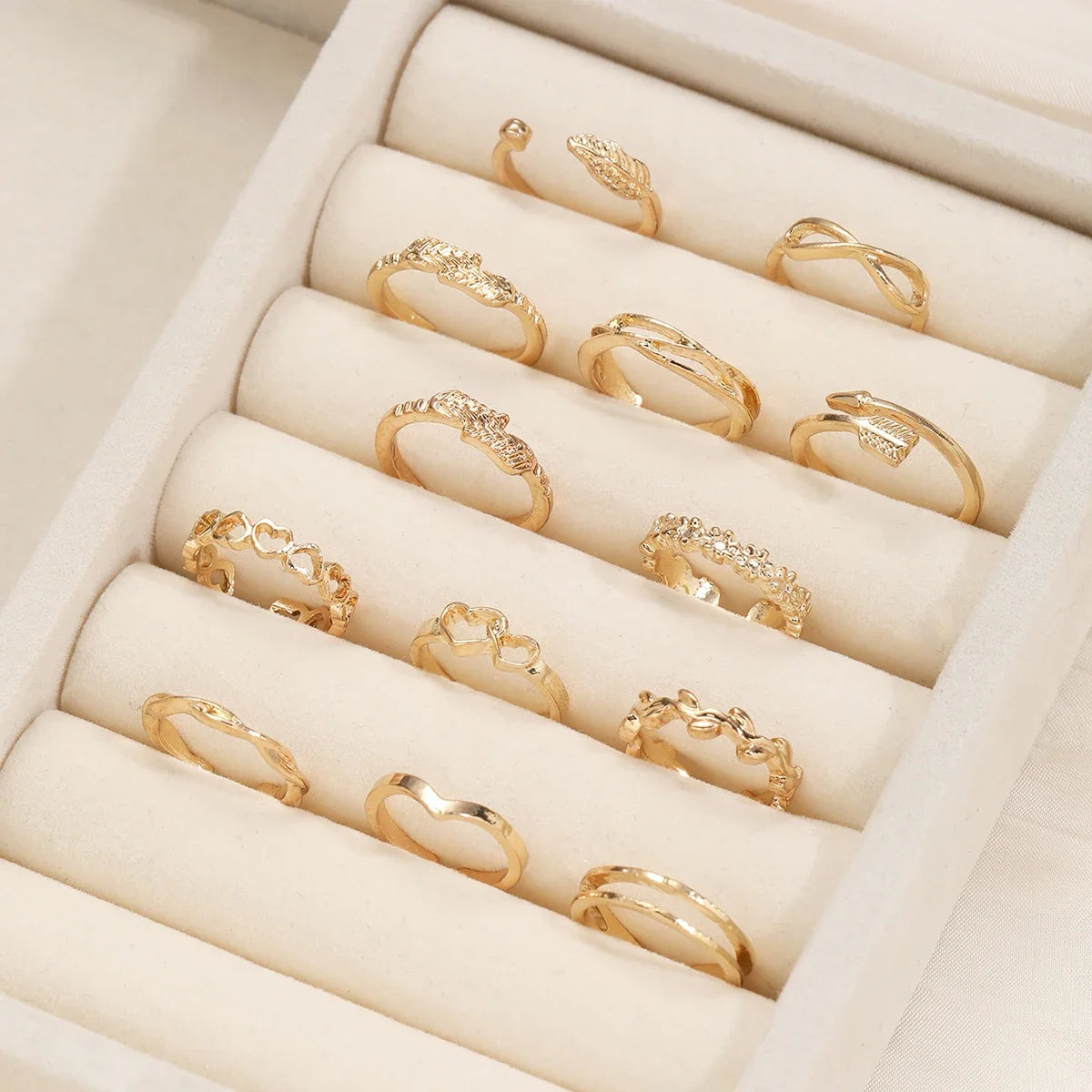 14Pcs/Set Vintage Smooth Open Rings Set for Women Geometric Creative Irregular Gold Color Finger Rings Trendy Daily Jewelry Gift