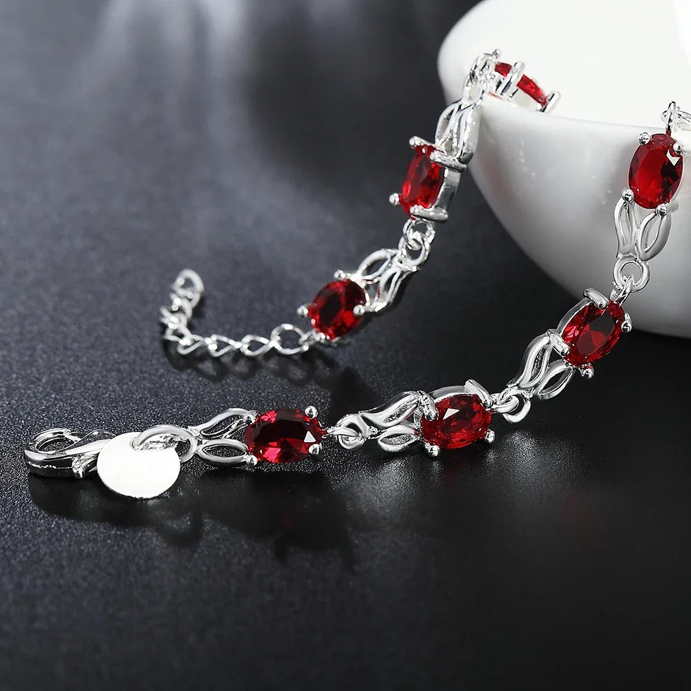 925 Sterling Silver Ruby Sapphire Amethyst Gemstone Bracelets Woman Wedding Jewelry Accessories Wholesale Jewellery