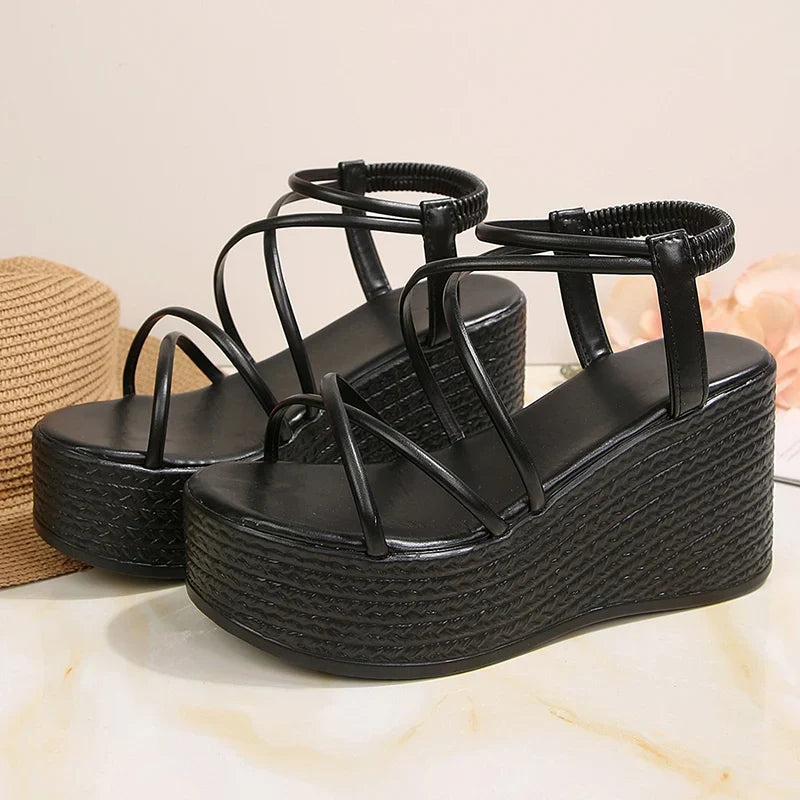 9Cm Chunky Wedges Sandals Women Summer Thick Sole Platform Gladiator Sandals Woman Plus Size 43 Slip On Non Slip Rome Sandalias