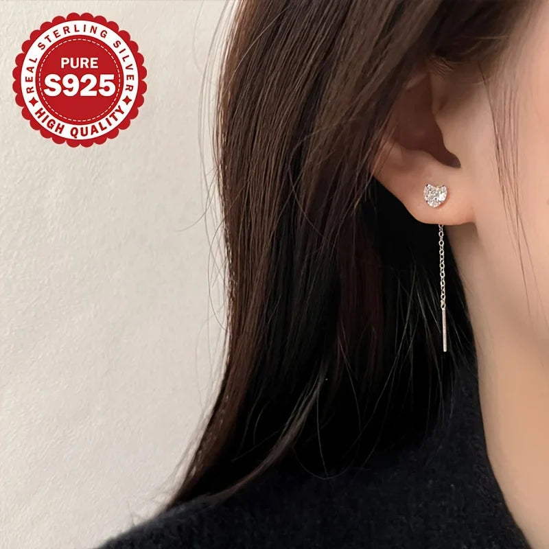 S925 Sterling Silver Long Dangle Earrings Pair Suitable for Daily Wear Valentine's Day Gift Women's Jewelry Low Allergy