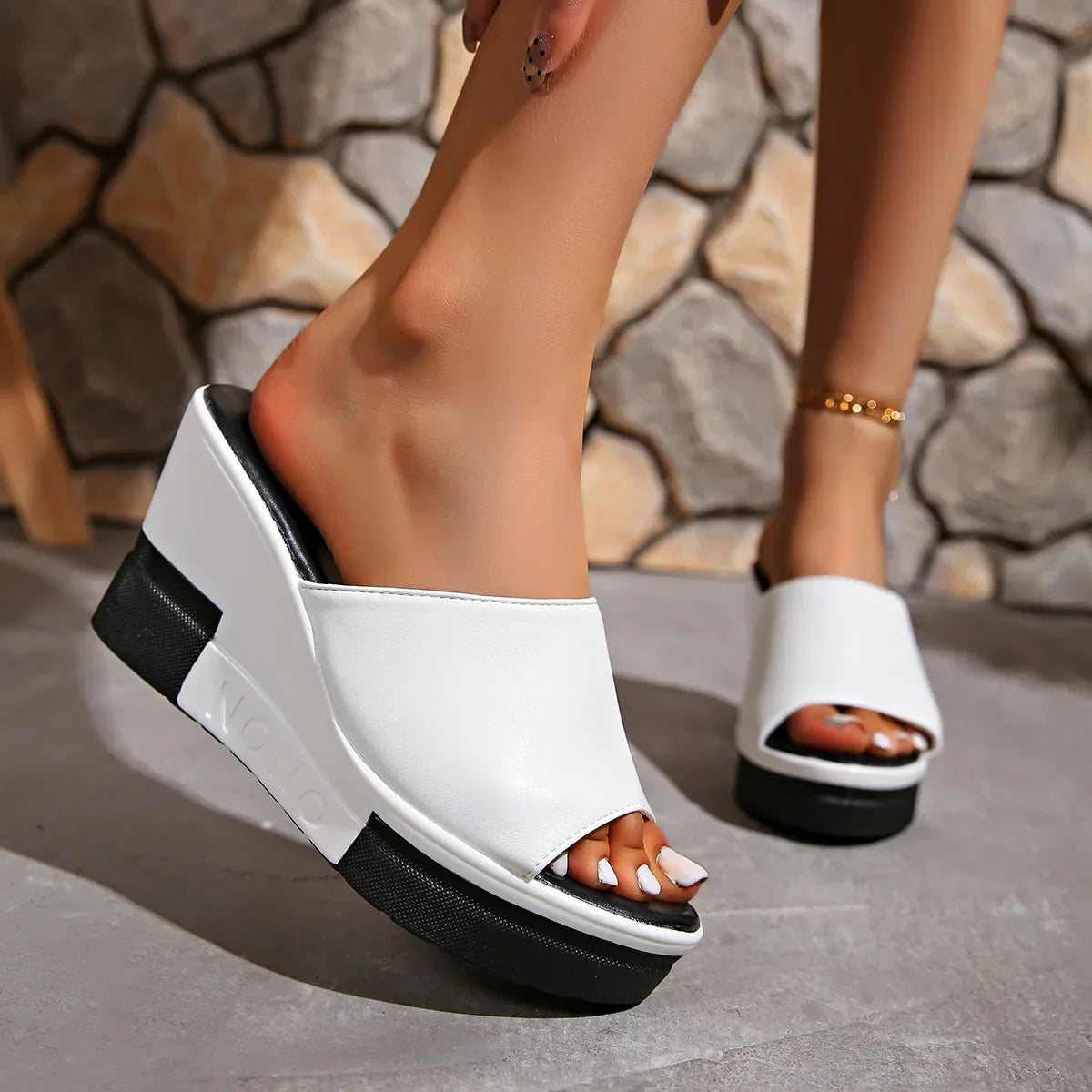 Women Wedges Slippers Summer High Heel Shoes Thick Sole Plus Size 42 Slip-on Style Female Street Fashion Sandals Outdoor Slides