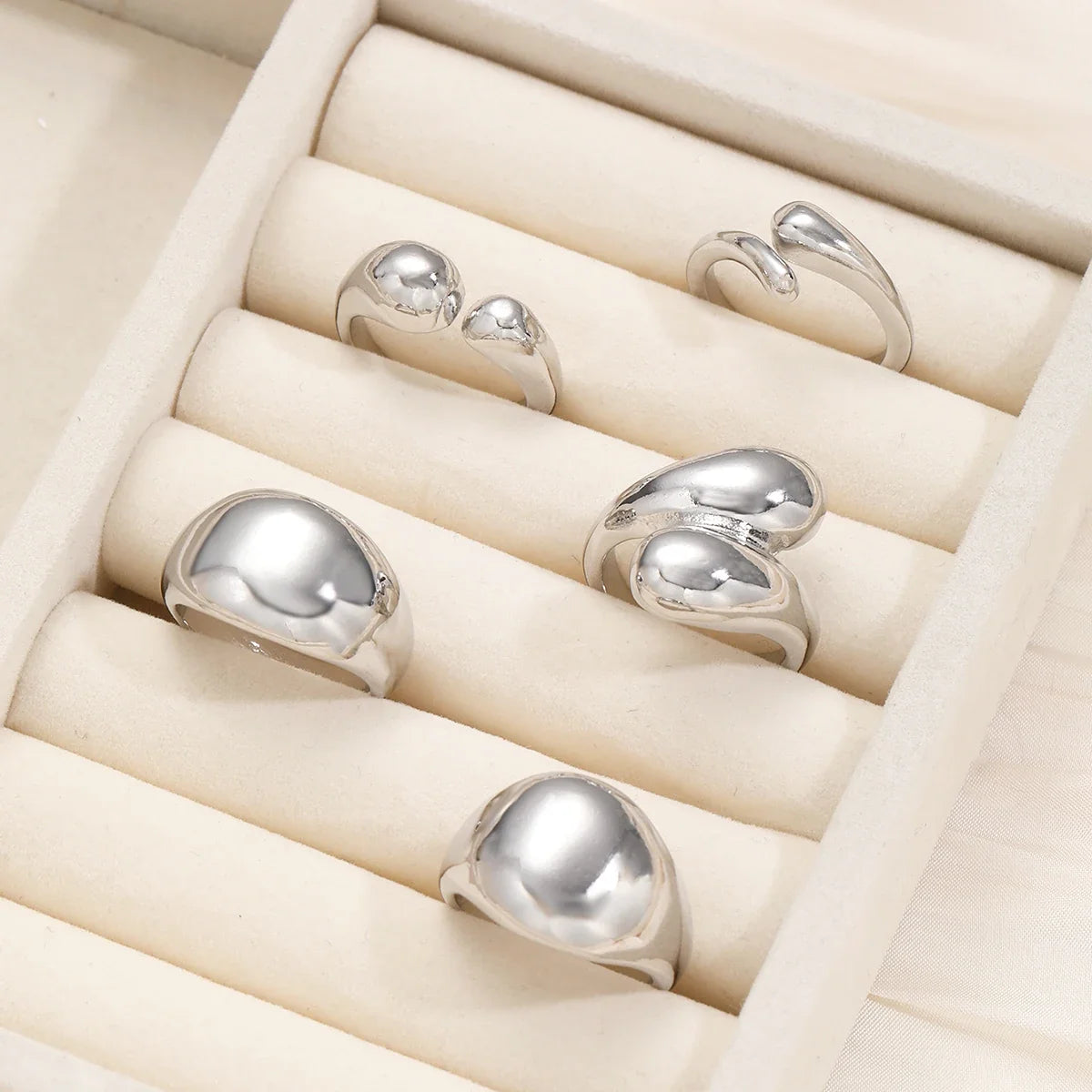 14Pcs/Set Vintage Smooth Open Rings Set for Women Geometric Creative Irregular Gold Color Finger Rings Trendy Daily Jewelry Gift