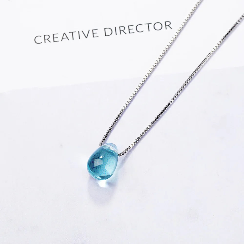 925 Sterling Silver Blue Lucky Crystal Pendants Necklaces For Women Vintage Luxury Jewelry Accessories Jewellery Trend 2024