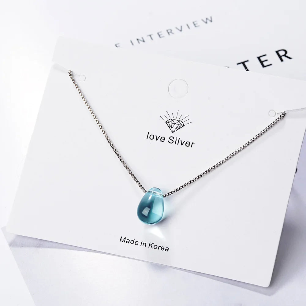 925 Sterling Silver Blue Lucky Crystal Pendants Necklaces For Women Vintage Luxury Jewelry Accessories Jewellery Trend 2024