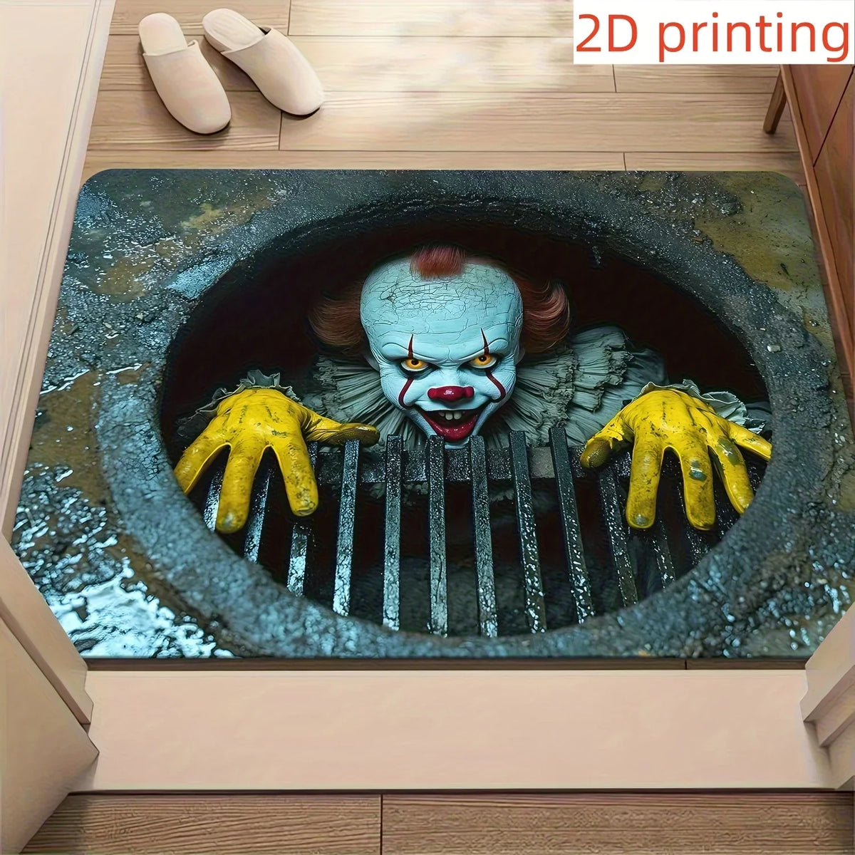 VIKAMA Halloween Clown Horror Theme Doormat Manhole Cover Design Entryway Anti Slip Mat Halloween Decor Personalized Rug