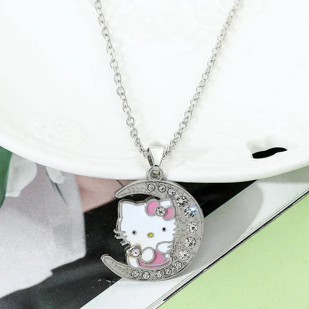 2pcs/set fashion exquisite cartoon cute hello Kitty trendy inlaid rhinestone jewelry set, suitable for daily wear, suitable as a